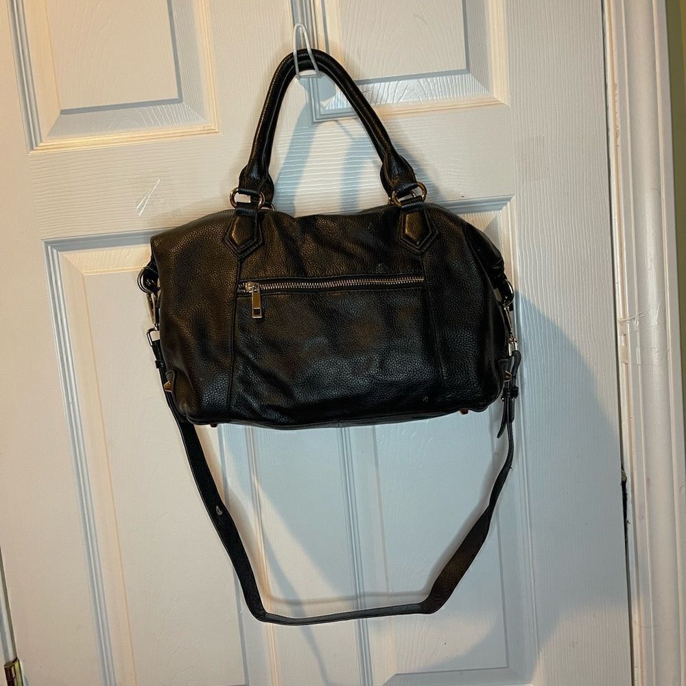 Ora Delphine Black  Pebbled Leather Satchel /Shoulder Bag gold tone hardwares.